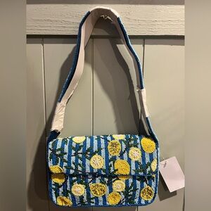 Blue and Yellow Lemon Beaded Women's Bag